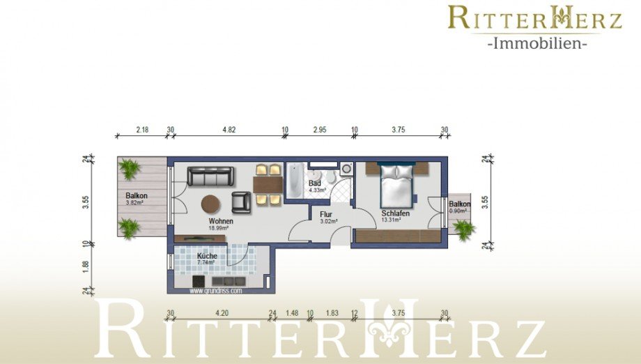 Bema�ter Grundriss Etagenwohnung M�nchen