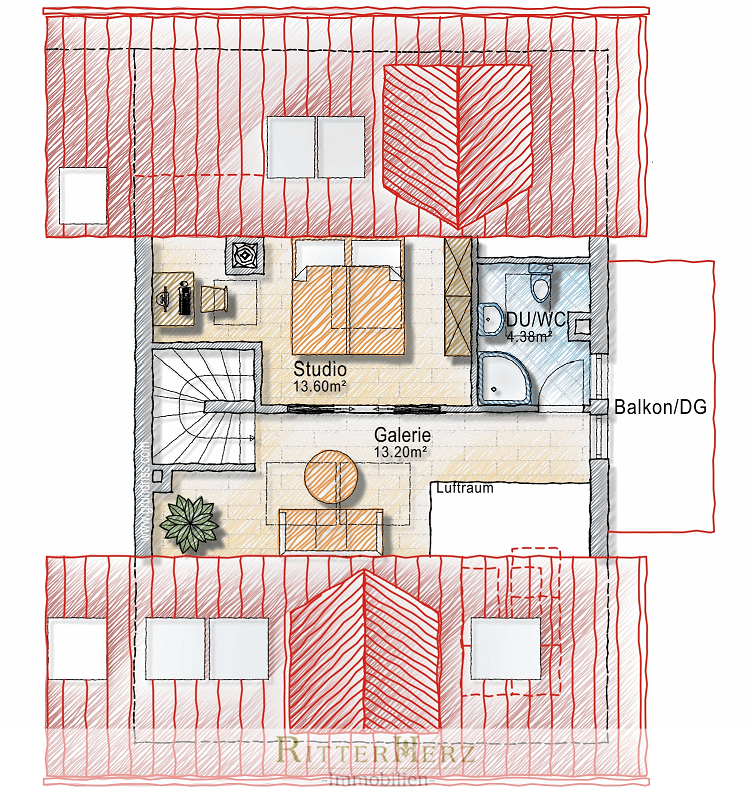 Grundriss Galerie Maisonettewohnung M�nchen