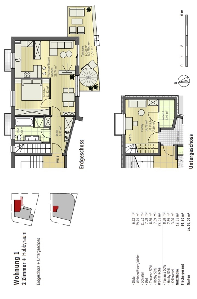 Grundriss mit Wfl. Berechnung Erdgeschosswohnung M�nchen