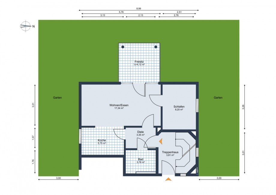 Grundriss ohne M�blierung Erdgeschosswohnung M�nchen