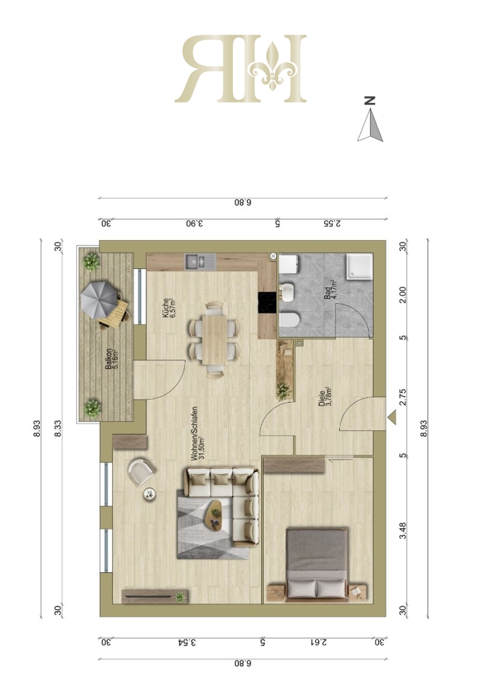Grundris Dachgeschosswohnung Germering / Harthaus