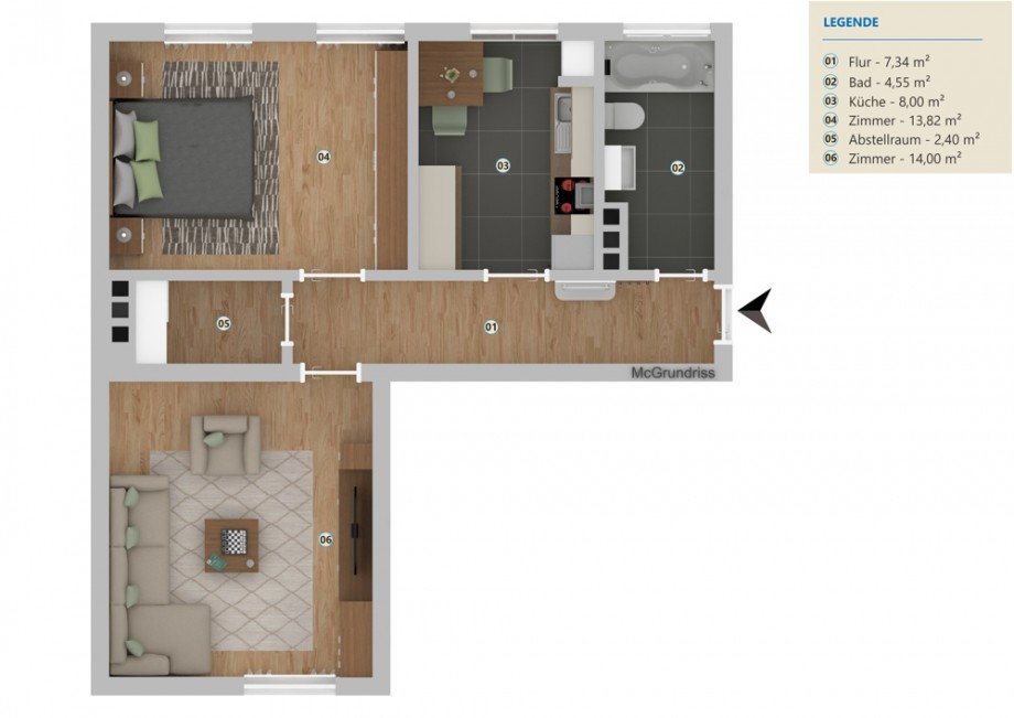 3D Grundriss Erdgeschosswohnung M�nchen