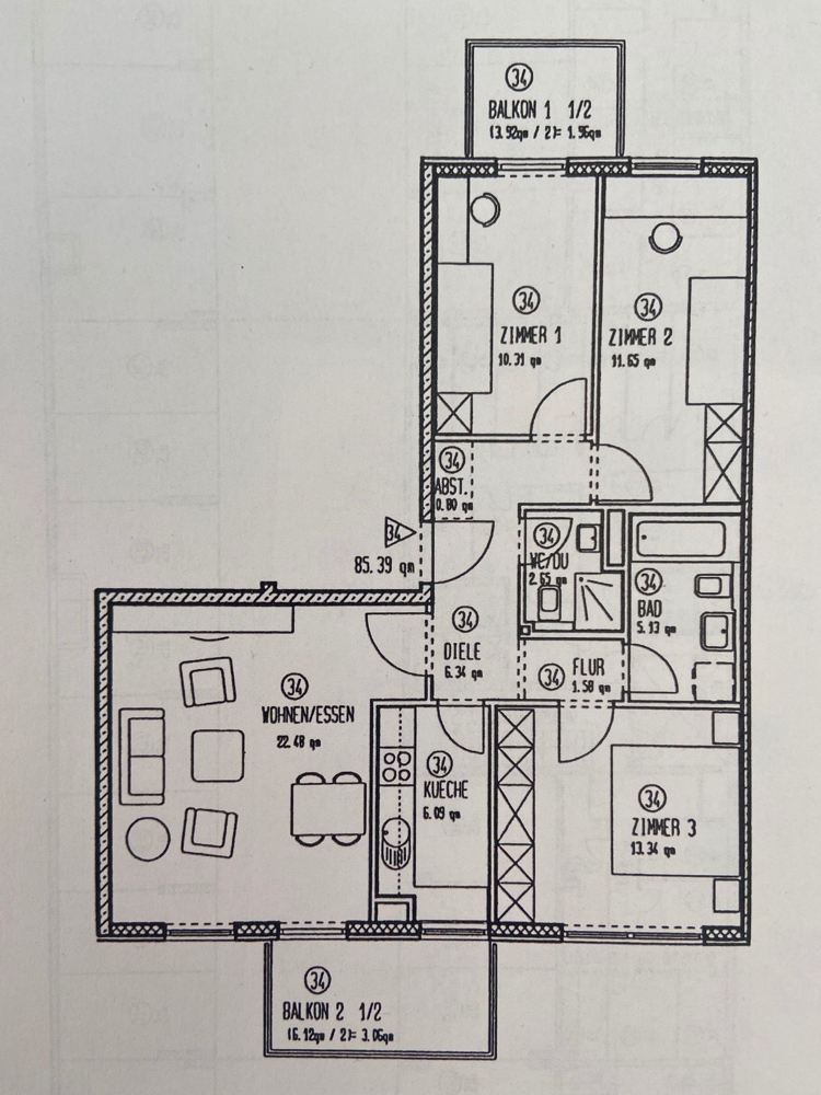 Grundriss mit Ma�e Dachgeschosswohnung M�nchen / Am Hart