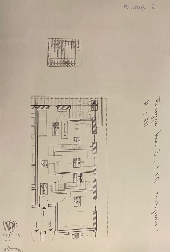 Grundriss mit Fl�chen Etagenwohnung Weyarn