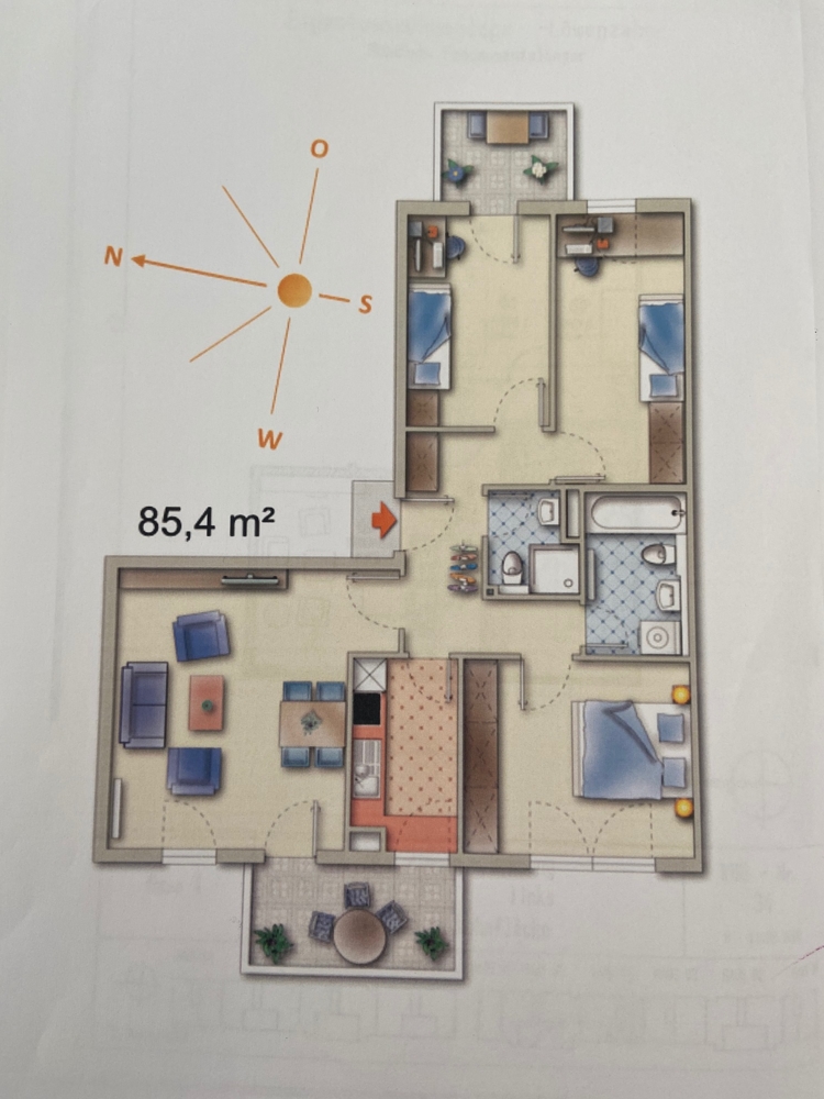 Grundriss Farbig Dachgeschosswohnung M�nchen / Am Hart